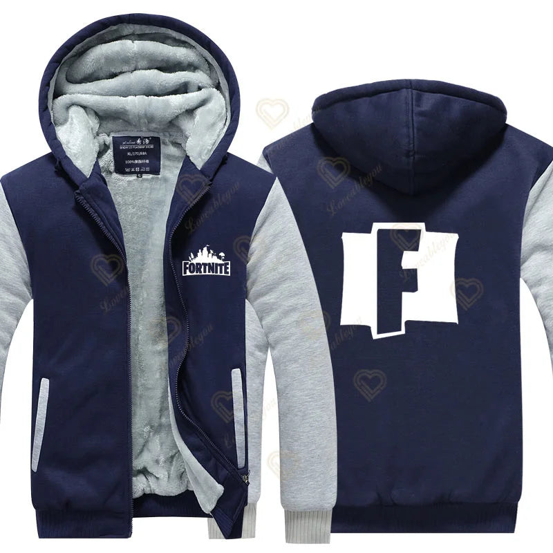 New Arrival Fortnite Men Cool Sweatshirt Battle Game Coat Winter Thick Fleece Warm Zipper Harajuku Hoodie Streetwear