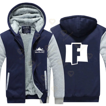 New Arrival Fortnite Men Cool Sweatshirt Battle Game Coat Winter Thick Fleece Warm Zipper Harajuku Hoodie Streetwear