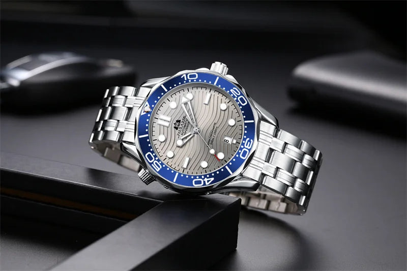 Luxury Automatic Watch for Men Stainless Steel Waterproof Calendar Mechanical Watches Fashion Casual Mens Watches Reloj Hombre