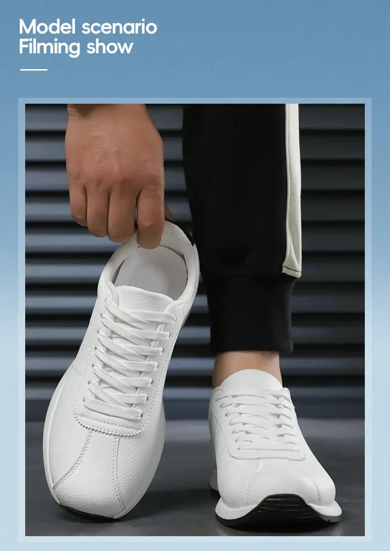 Leisure Running Summer Fashion Anti Slip Mountaineering PU Leather Sports Shoes Tennis Trend  Hot Selling Men White Flat Shoes