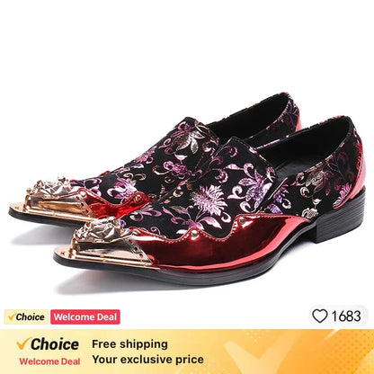 Men's Luxury White Gold Metal Toe Oxford Elegant Loafers Slip-On Dress Shoes Formal Wedding Party PU Leather Shoes Size 38-46