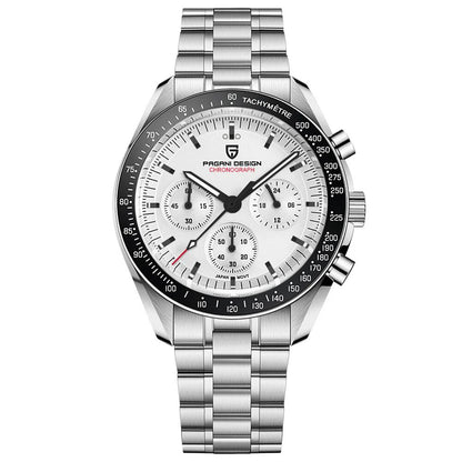 Reloj para hombre PAGANI DESIGN «New Moon» – Reloj de cuarzo de lujo, cronógrafo, cristal de zafiro con tratamiento antirreflectante, bisel de cerámica, agujas luminiscentes