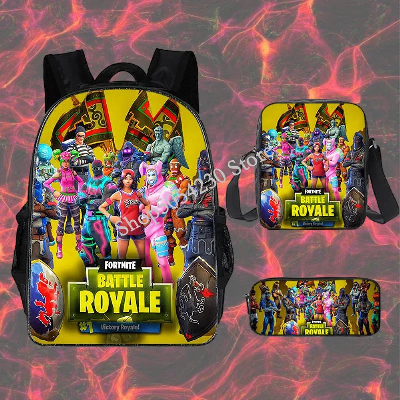 Fortnite 3PCS Backpack for Boys Victory Game 16 Inch Water Resistant Preschool Knapsack Cool Elementary School Backpacks