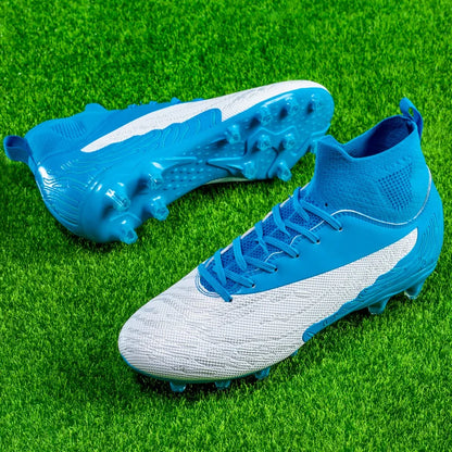 Chaussures de Football noires pour hommes, crampons AG/FG, bottes d'entraînement pour hommes, chaussures de Sport à cheville haute, baskets pour enfants et adultes 35-45