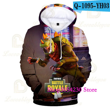 Sweatshirts com Capuz Fortnite Temporada 2 para Rapazes e Crianças, Casuais em Poliéster, com Estampado Cartoon de Heróis de Jogo de Batalha, Pullovers de Outono para Raparigas