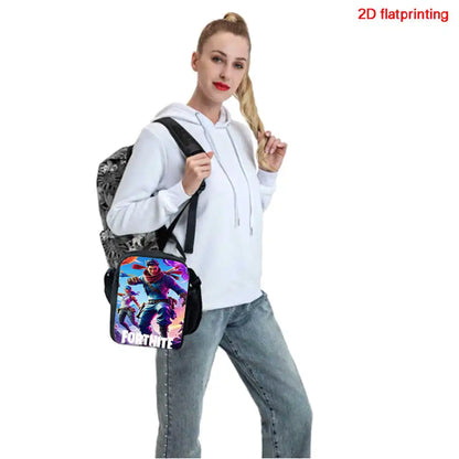 Fortnite Cartoon Lunch Bag, Portable Insulated Lunch Bag, Reusable Food Storage Bag, Suitable for Children and Students