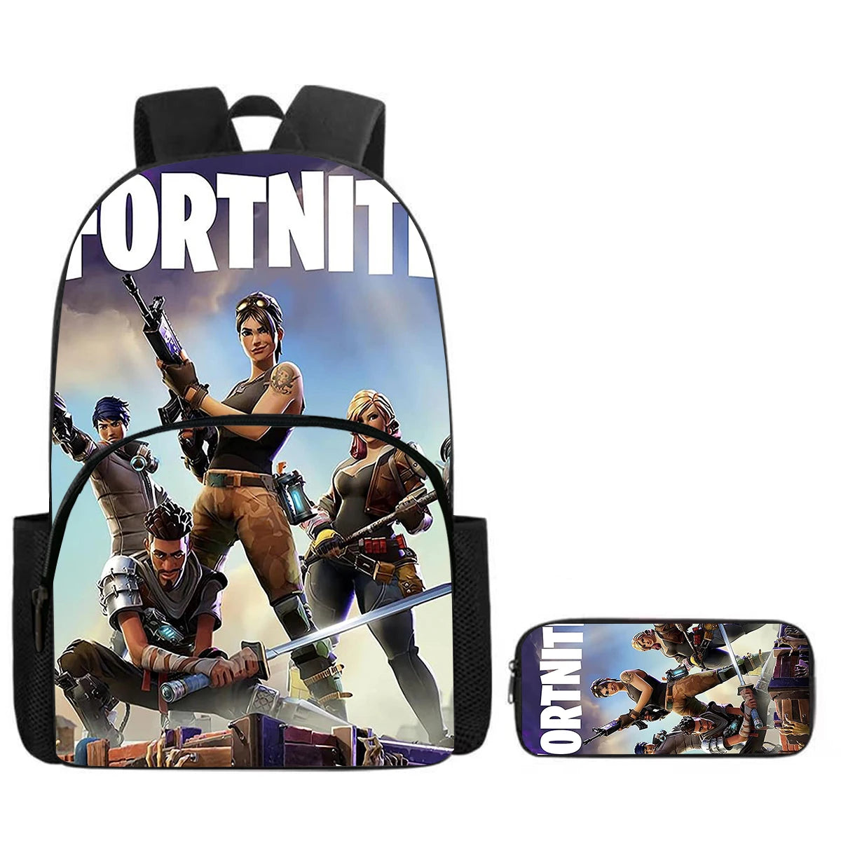 Conjunto Fortnite de 2 peças: mochila com bolso frontal e estojo, grande capacidade, mochila escolar cartoon, presente para crianças, rapazes e raparigas, dos 5 aos 8 anos