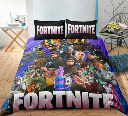 Juego de cama Fortnite con funda nórdica de 3 piezas, diseño 3D, ropa de cama para dormitorio, gaming, anime y dibujos animados, funda de almohada, decoración de habitación, regalo