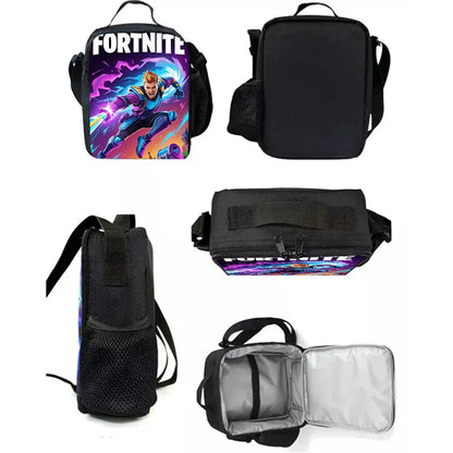 Fortnite Cartoon Lunch Bag for Boys Girls Unisex Reusable Insulated Lunch Box Portable Handbag Large Capacity for School Picnic
