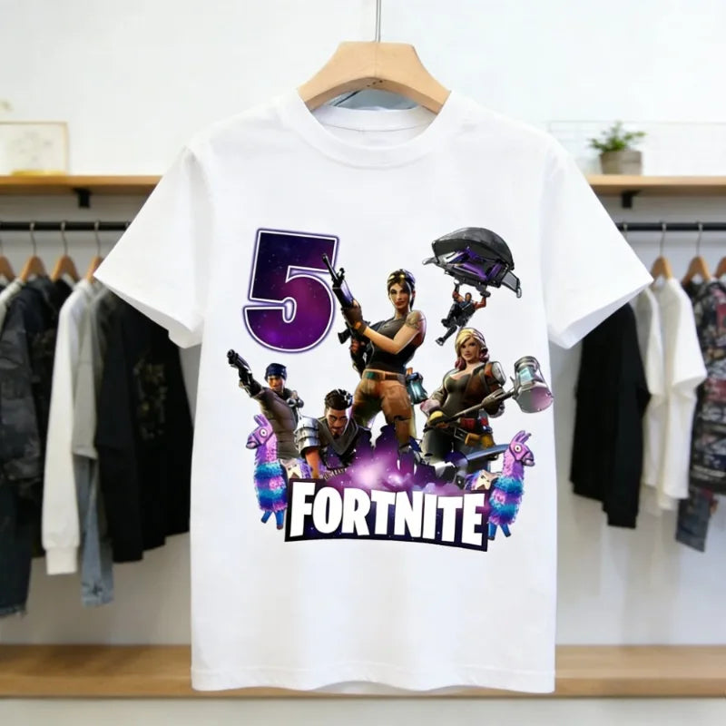 Fortnite Children’s Birthday Number T-Shirt Girls Boys Summer Clothes Baby Cotton Tee Shirts Party Short Sleeve Tops Toddler Gift