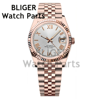 BLIGER 36MM 39MM Luxury Gold NH35 Automatic Mechanical Wristwatch Roman Number Men Watches Sapphire Crystal 10Bar Reloj Hombre