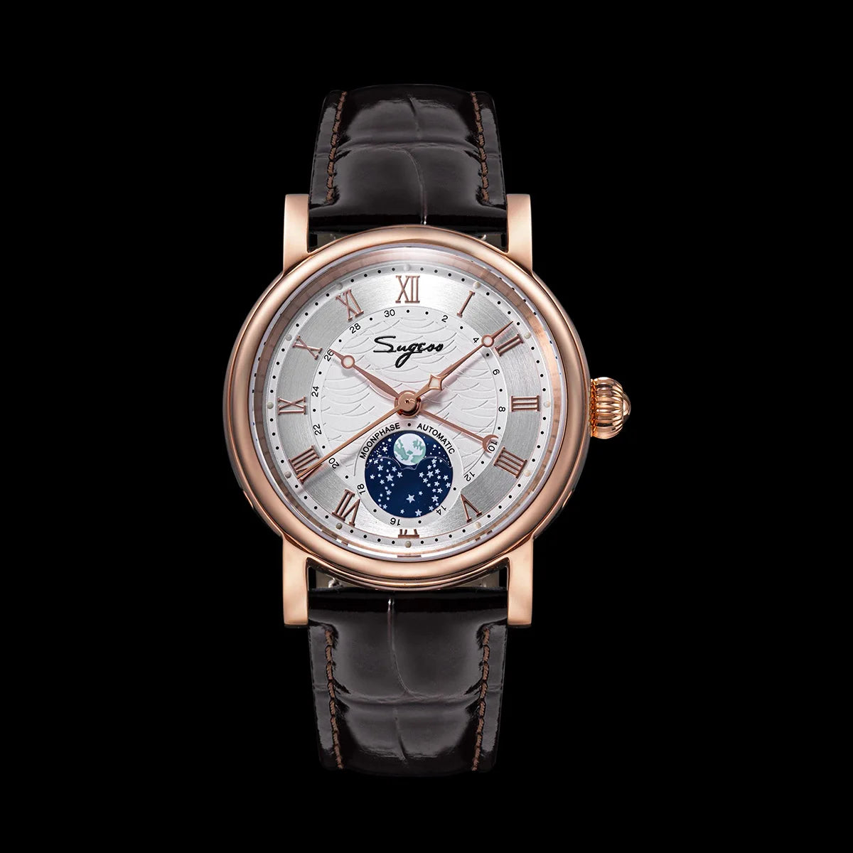 Sugess Moonphase Automatic Mechanical Men's Watch Wristwatches Original Movement ST2108 Waterproof Clock Sapphire Special Date