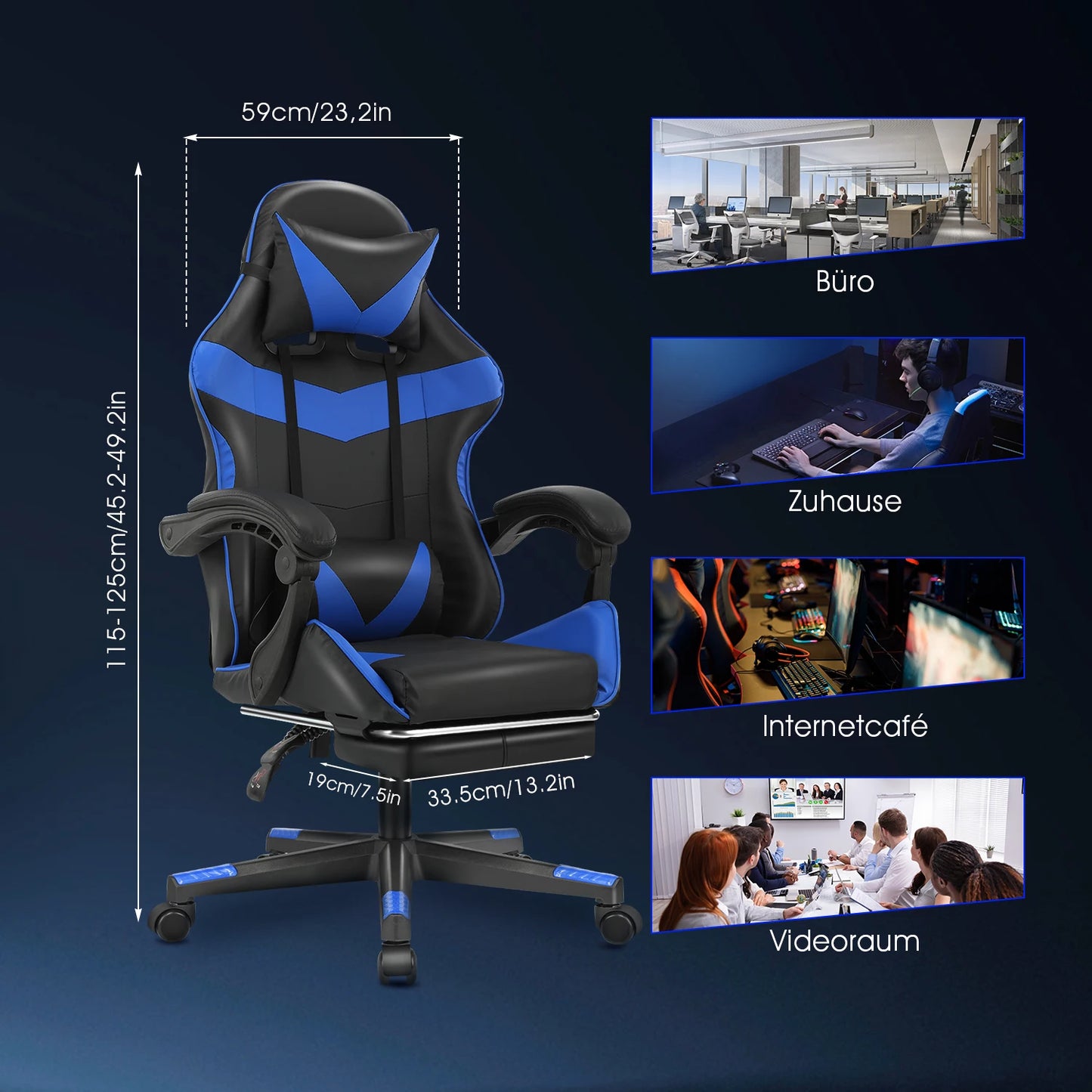Ergonomic Gaming Chair with Massage Function, Adjustable Reclining Computer Chair with Footrest, Lumbar Support, Headrest & Armrests