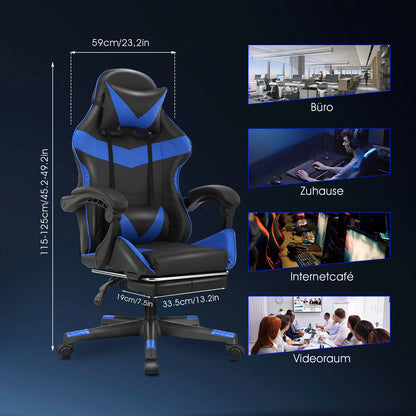 Ergonomic Gaming Chair with Massage Function, Adjustable Reclining Computer Chair with Footrest, Lumbar Support, Headrest & Armrests