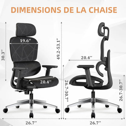 Ergonomic Office Chair with Lumbar Support & Neck Pillow, High Back Mesh Ergonomic Office Chair with Adjustable Headrest, 3D Armrests, Reclining Swivel Computer Desk Chair