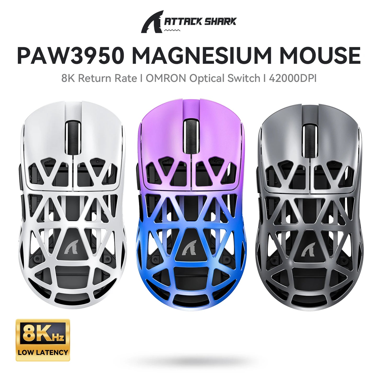 Attack Shark R2 trådlös gamingmus PAW3950 8K i magnesiumlegering, lätt gamingmus med Bluetooth Tri-Mode för gaming/kontor