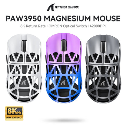 Attack Shark R2 trådlös gamingmus PAW3950 8K i magnesiumlegering, lätt gamingmus med Bluetooth Tri-Mode för gaming/kontor