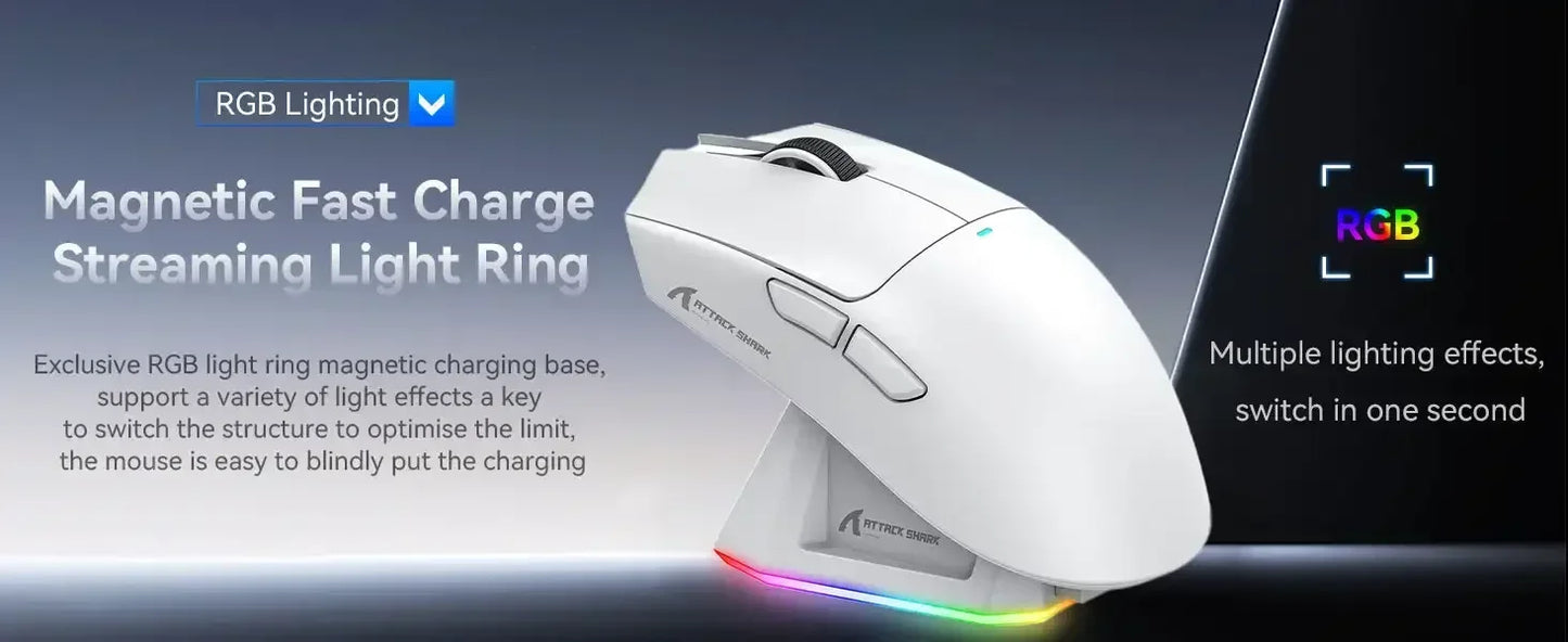 Mouse da gaming wireless Original Brand ATTACK SHARK X11 con dock di ricarica, sensore gaming PixArt PAW3311, Origin BT/2.4G wireless/cablato