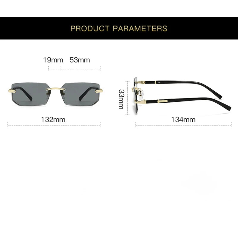 Vintage Rectangle Sunglasses Men New Rimless Fashion Beach Shades Women Trendy Luxury Brand Design Casual Anti-UV Sun Glasses