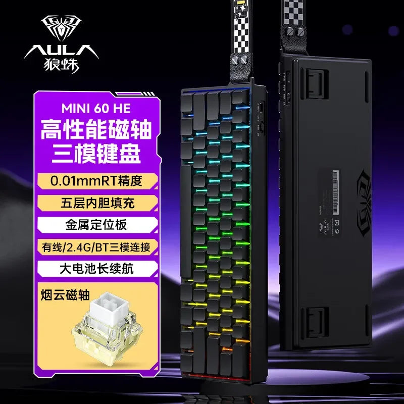 AULA Mini60 HE Magnetic Switch Keyboard RGB Tri Mode Wireless Mechanical Keyboard 8000Hz 0.01mm RT Gaming Keyboard Gamer Gifts