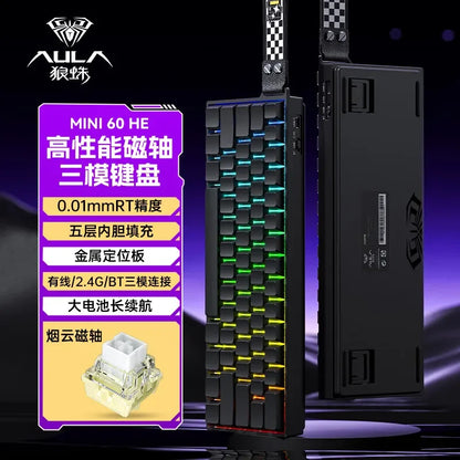AULA Mini60 HE Magnetic Switch Keyboard RGB Tri Mode Wireless Mechanical Keyboard 8000Hz 0.01mm RT Gaming Keyboard Gamer Gifts