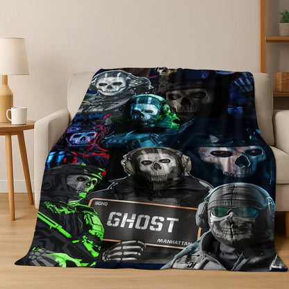 Classic Game Call of Duty Ghost Simon Cartoon Art Flannel Blanket,Cozy Soft Throw Blanket for Home Bedroom Bed Sofa Cover Kid