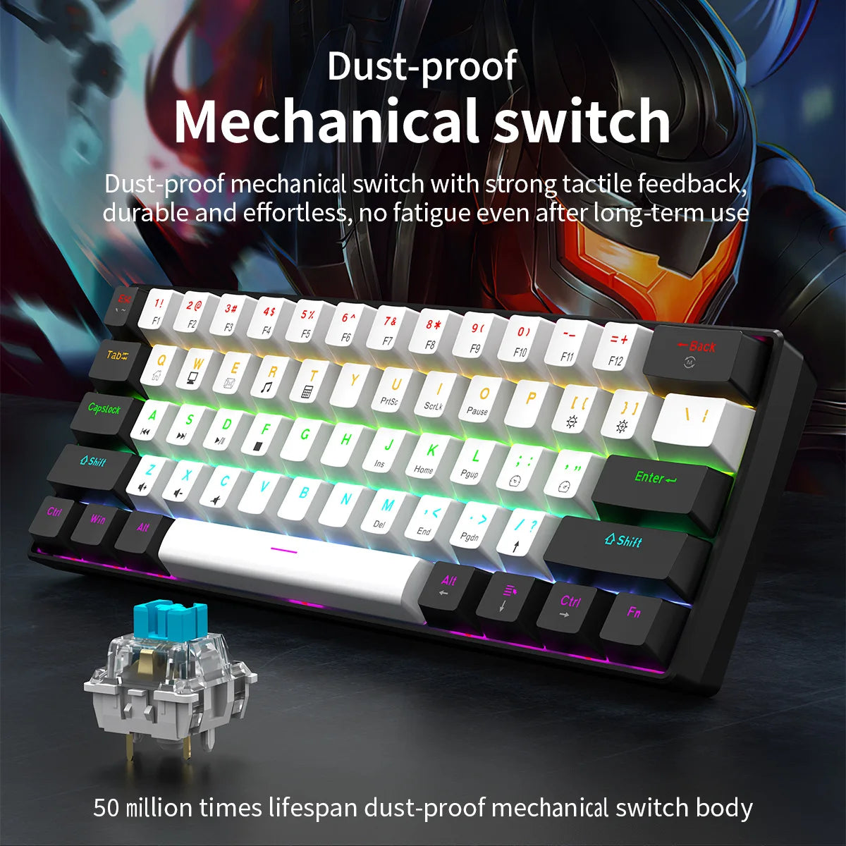 Mechanical keyboard gamer 60% mini 6 1keys backlit pc switches keyboards portable wired cute laptop  key board teclado mecanico