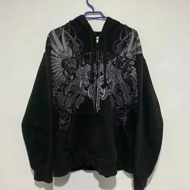 2026 New American Fashion Trend Goth Printed Zipper Hoodie Women Street Hip Hop Punk Rock Sweatshirt Unisex Casual Loose Hoodie, produit gaming premium Fraquane