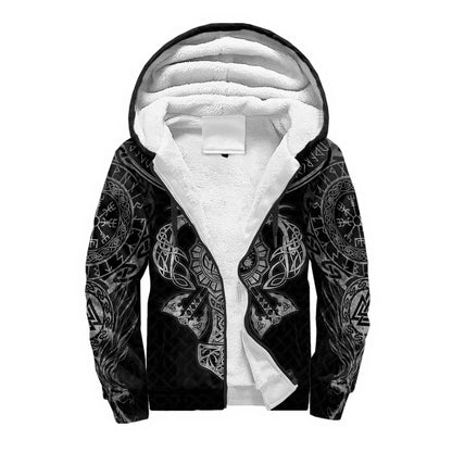 Mjolnir Odino Corvo Lupo Tatuaggio Felpa con cappuccio da uomo invernale più spessa con zip, stampata in 3D, unisex, casual, tuta con cappuccio, giacca in pile calda KD16