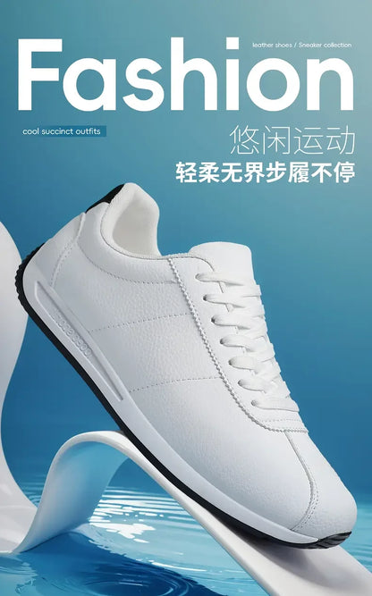 Leisure Running Summer Fashion Anti Slip Mountaineering PU Leather Sports Shoes Tennis Trend  Hot Selling Men White Flat Shoes