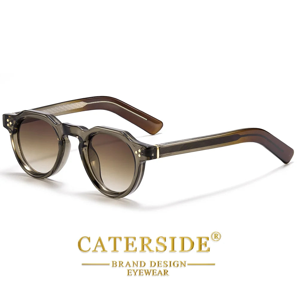 CATERSIDE Retro Round Men's Sunglasses High-Quality Thick Style Women's Outdoor Travel Business Driving Decorative Glasses UV400
