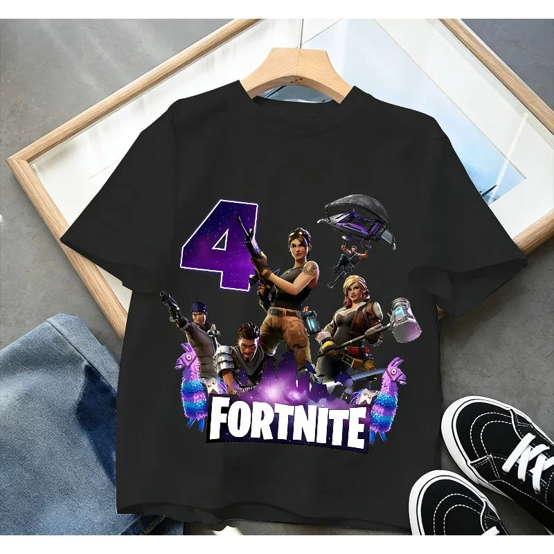 Fortnite Children’s Birthday Number T-Shirt Girls Boys Summer Clothes Baby Cotton Tee Shirts Party Short Sleeve Tops Toddler Gift