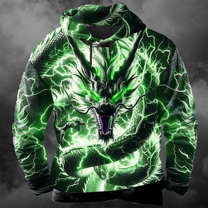Men's 3D Lightning Dragon Print Hoodie Sweatshirts Fashion Cool Daily Long Sleeve Streetwear Pullover Fall Winter Tracksuit Coat