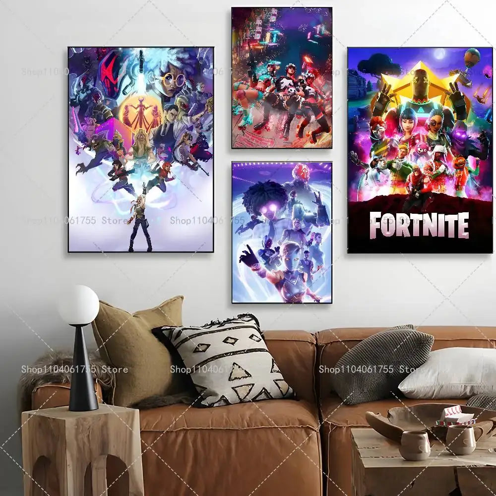F-Fortnites-Game Popular Poster Self-adhesive Art Waterproof Paper Sticker Coffee House Bar Room Wall Decor