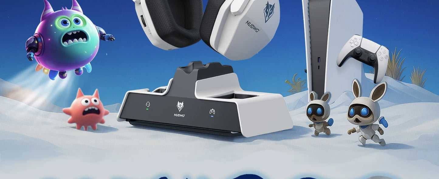 NUBWO G06 Pro Wireless Gaming Headset with Charging Station – Bluetooth 5.3 Gaming Headphones for PS5, PS4 & PC with ENC Microphone and 120-Hour Battery Life