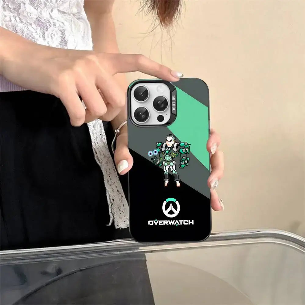 „Game O-Overwatch“ pikselinio stiliaus telefono dėklas iPhone 17 16 15 14 13 12 11 Pro MAX, matinis, atsparus smūgiams, nugarėlės apsauga nuo kritimų