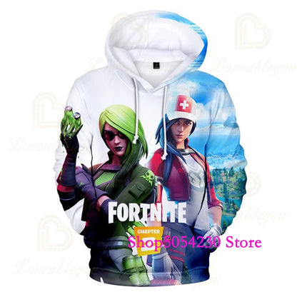 Sweatshirts com Capuz Fortnite Temporada 2 para Rapazes e Crianças, Casuais em Poliéster, com Estampado Cartoon de Heróis de Jogo de Batalha, Pullovers de Outono para Raparigas