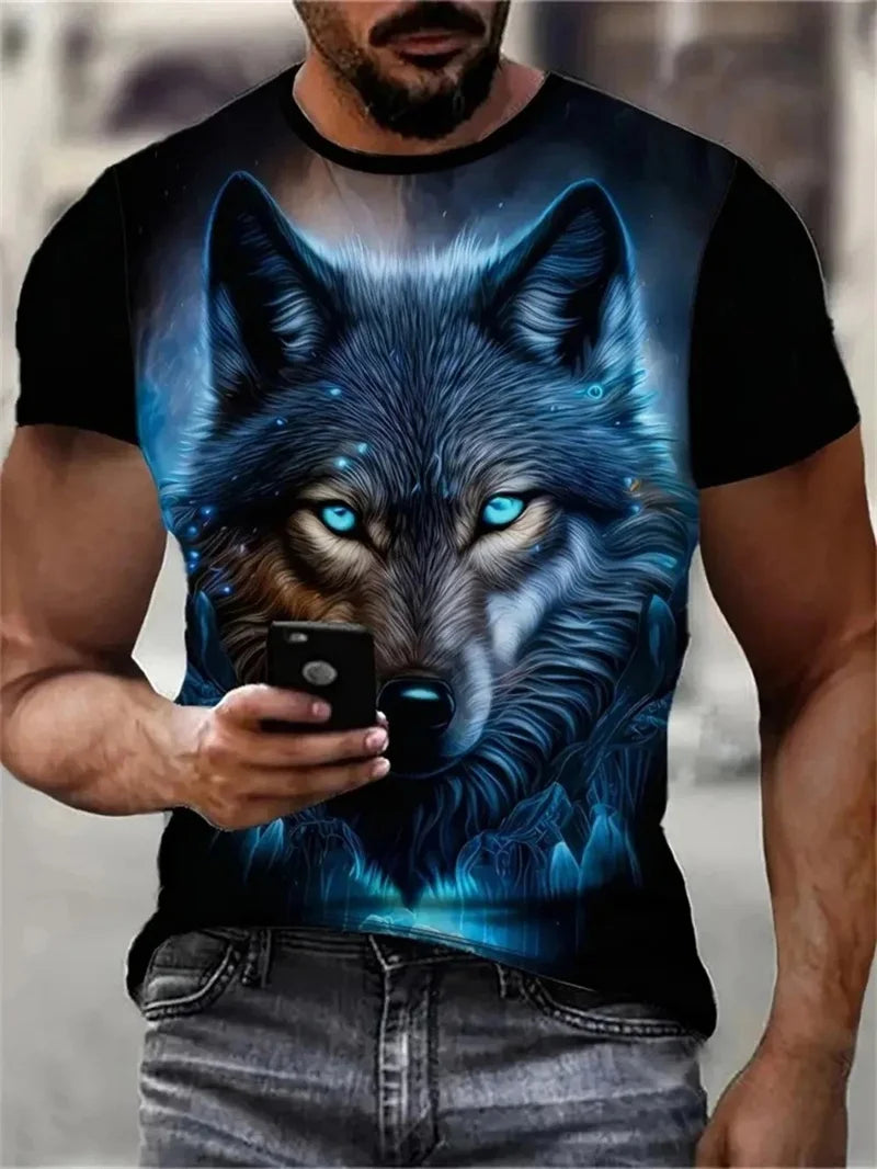 New Wolf Pattern Fitness T Shirt Summer Fashion 3D Printed Animal Graphic Short Sleeve Ready Stock Casual Oversized T-Shirt