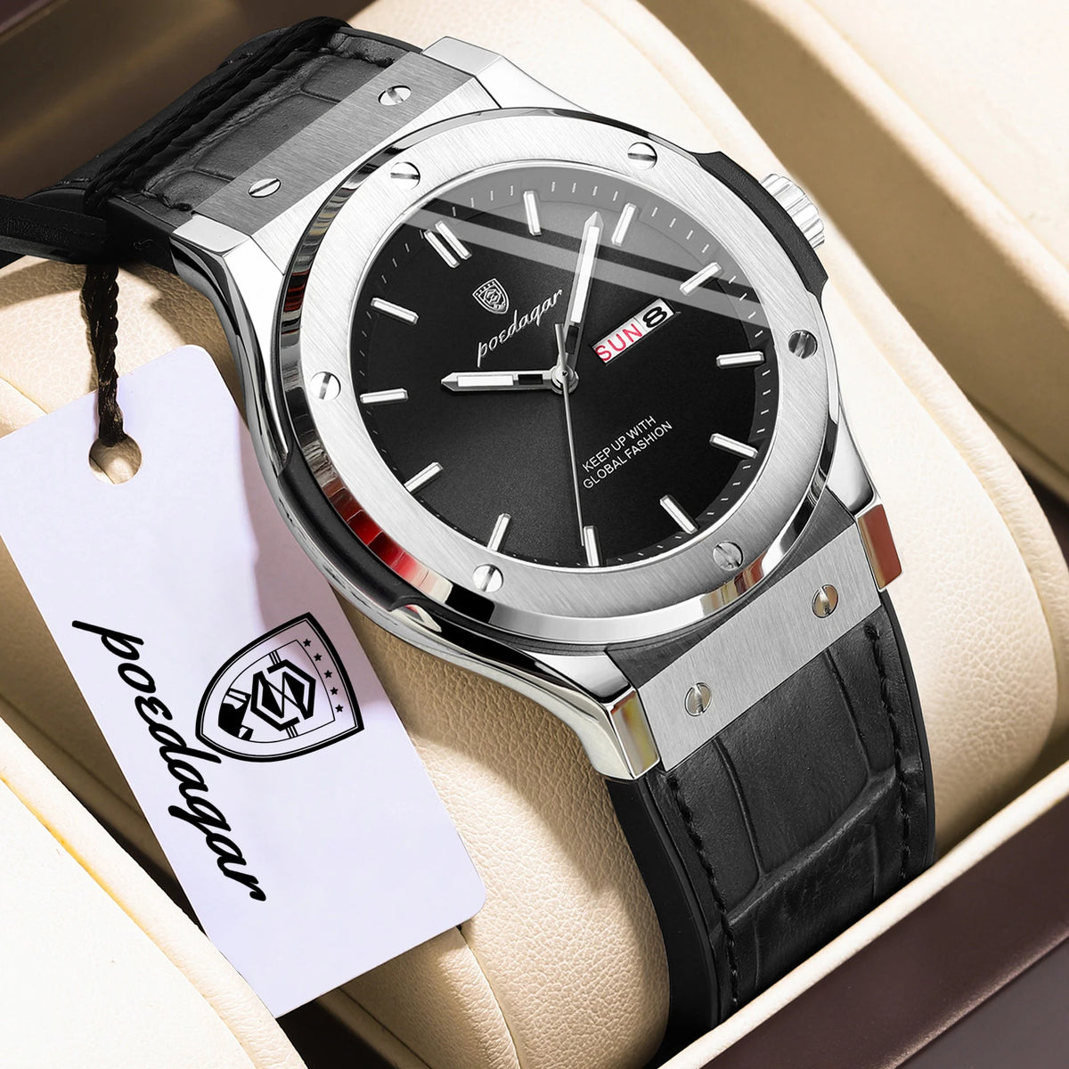 Orologio da uomo POEDAGAR – Modello originale, stile professionale, impermeabile, cinturino in silicone, indicazione di data e giorno, movimento al quarzo, orologio di lusso alla moda.