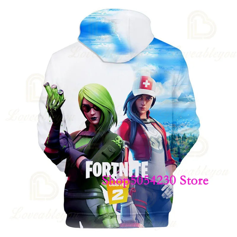 Sweatshirts com Capuz Fortnite Temporada 2 para Rapazes e Crianças, Casuais em Poliéster, com Estampado Cartoon de Heróis de Jogo de Batalha, Pullovers de Outono para Raparigas
