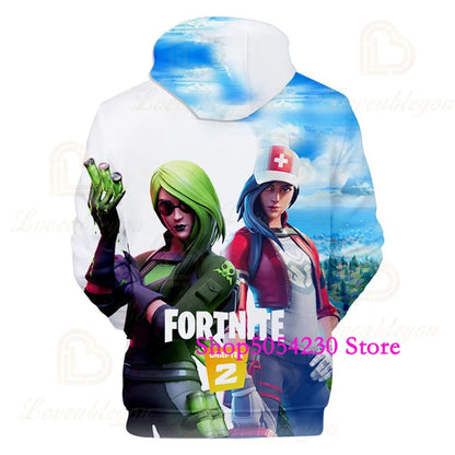 Sweatshirts com Capuz Fortnite Temporada 2 para Rapazes e Crianças, Casuais em Poliéster, com Estampado Cartoon de Heróis de Jogo de Batalha, Pullovers de Outono para Raparigas