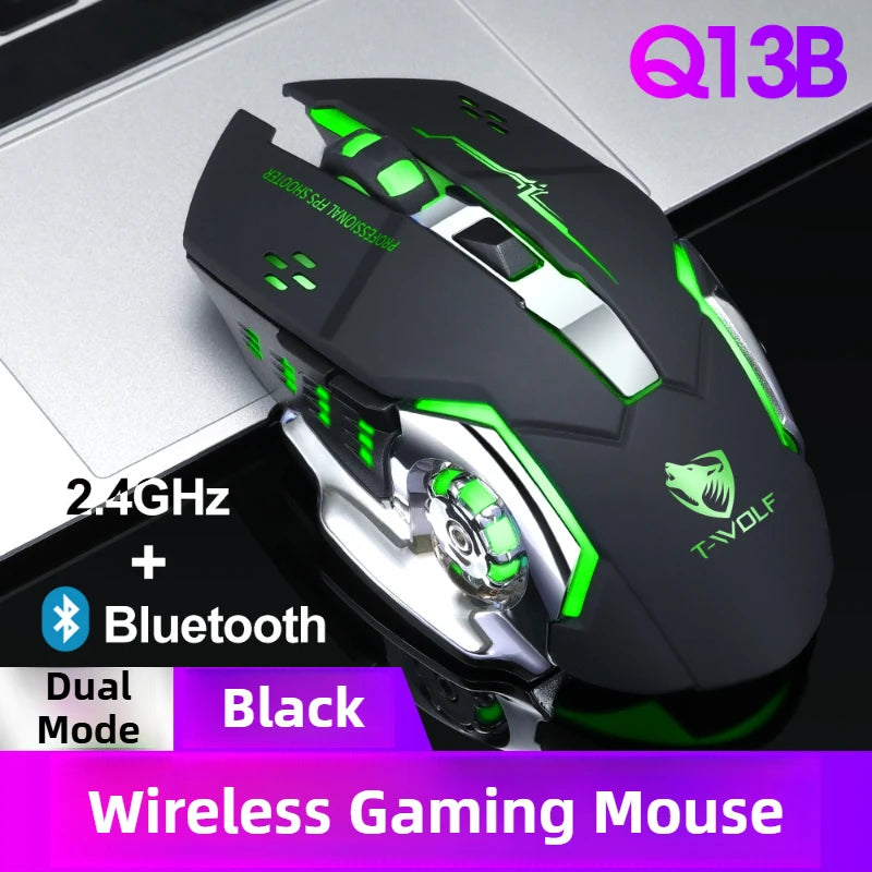Q13 2.4G Bluetooth Wireless Mouse RGB Backlight DPI Adjustable 6 Keys USB Rechargeable Mechanical E-Sports Mouse for PC Laptop