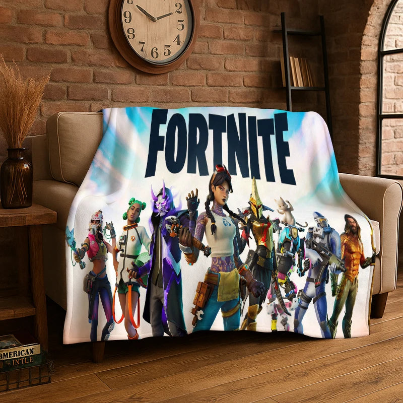 Cartoon F-Fortnite Game Gamer Flannel Blanket Soft Warm Throw Blanket for Bedroom Living Room Bed Travel Camping Picnic Gift