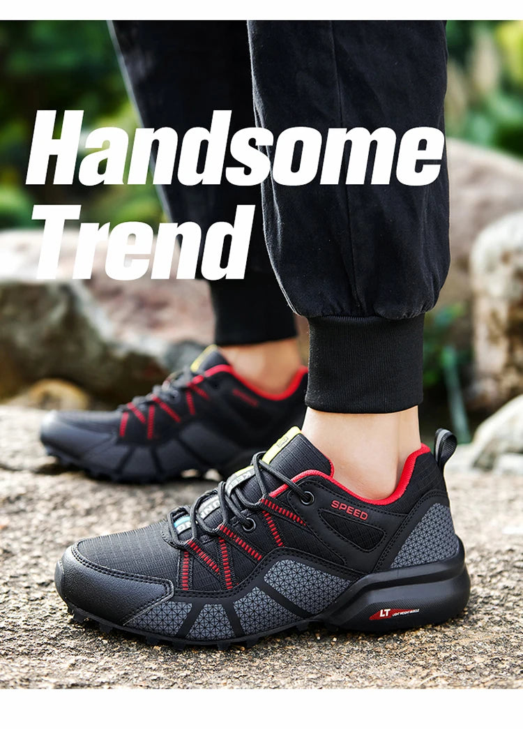 Męskie buty turystyczne – buty sportowe do terenów o zróżnicowanym ukształtowaniu terenu, z oddychającą siateczką, antypoślizgowe, odporne na zużycie – buty turystyczne i rowerowe