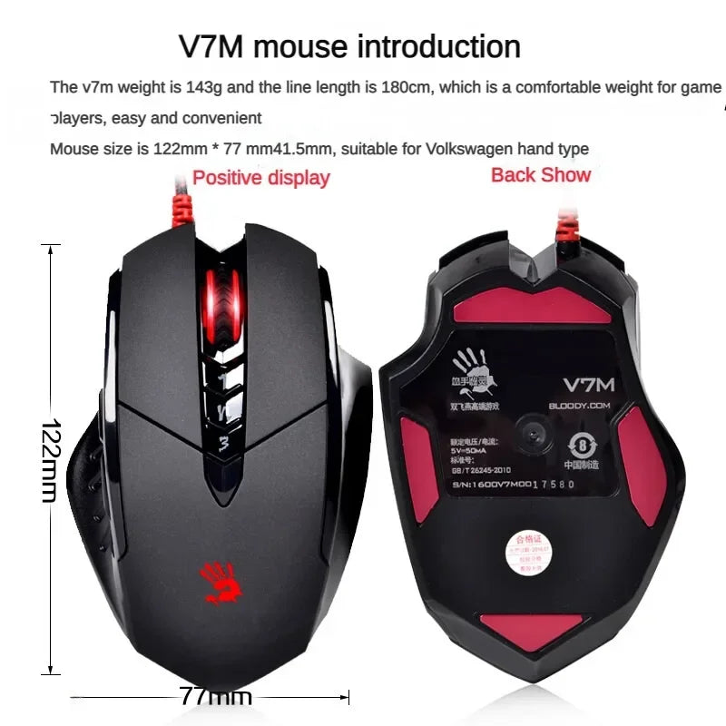 Bloody V7M kabelgebundene Maus RGB leichtes ergonomisches Design 4000dpi PC Büro E-Sports Gaming Makroprogrammierung Maus für CF LOL CS