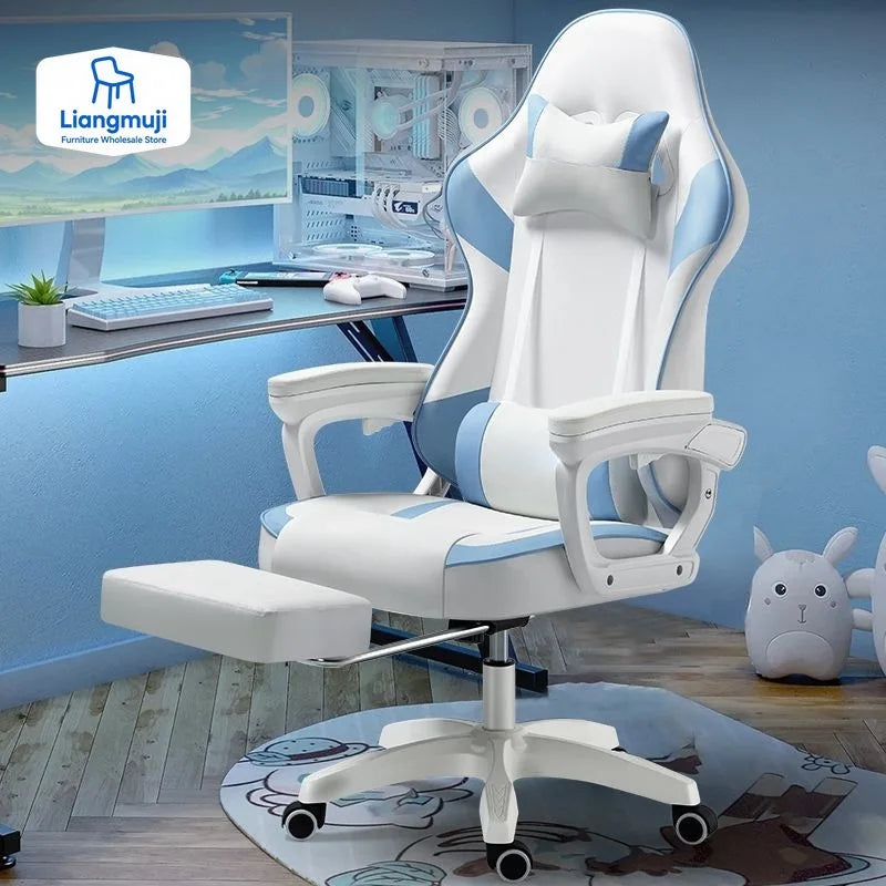 Ergonomic Racing Gaming Chair with Footrest, Reclining PU Leather Gaming Chair for Home Office, Computer Desk & Living Room