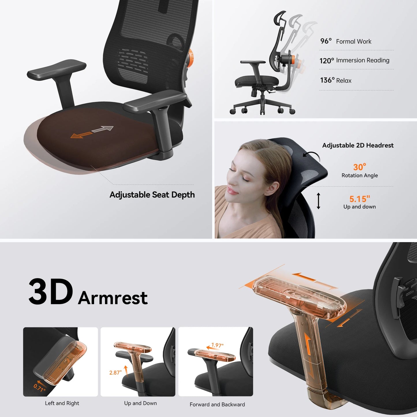 NEWTRAL Ergonomic Office Chair with Auto-Following Backrest, Adaptive Lumbar Support, Adjustable Headrest, 3D Armrests & Reclining Mesh Computer Chair