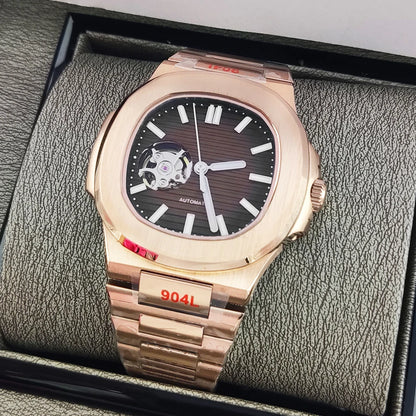 Luxury Rose Gold 40MM Square NH38 Movement Automatic Mechanical Men's Watch Sapphire Crystal Date Stainless Steel Strap
