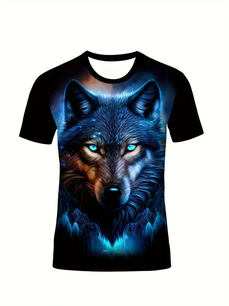 Men's 3D Wolf Print T-Shirt Casual Round Neck Short Sleeve Shirt Breathable and Comfortable Fabric Men's Street Outdoor Clothing