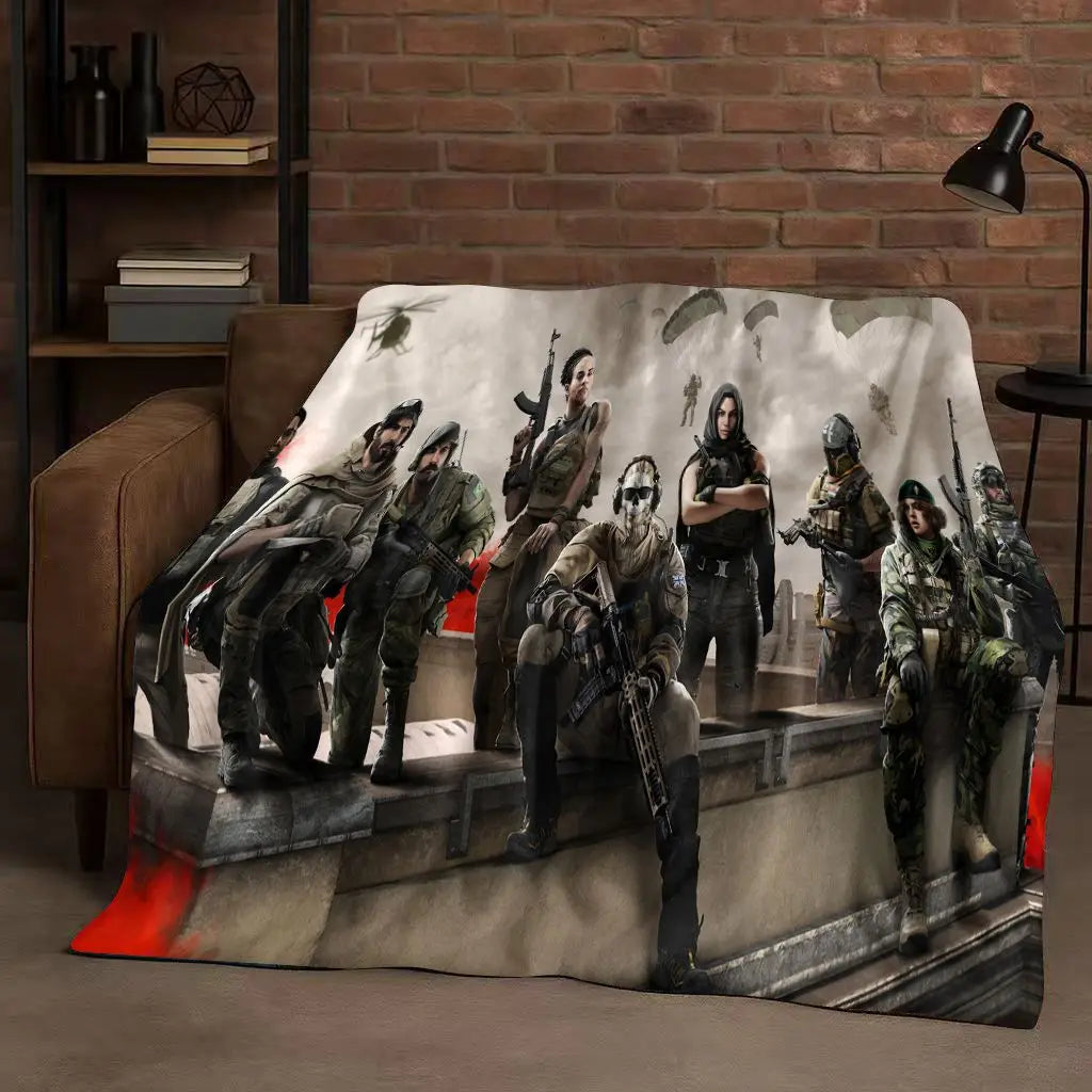 3D Classic Gun Game Call of Duty COD Ghost Simon Flannel Blanket,Ultra Soft Warm Plush Throw for Home Bedroom Bed Sofa Cover Kid
